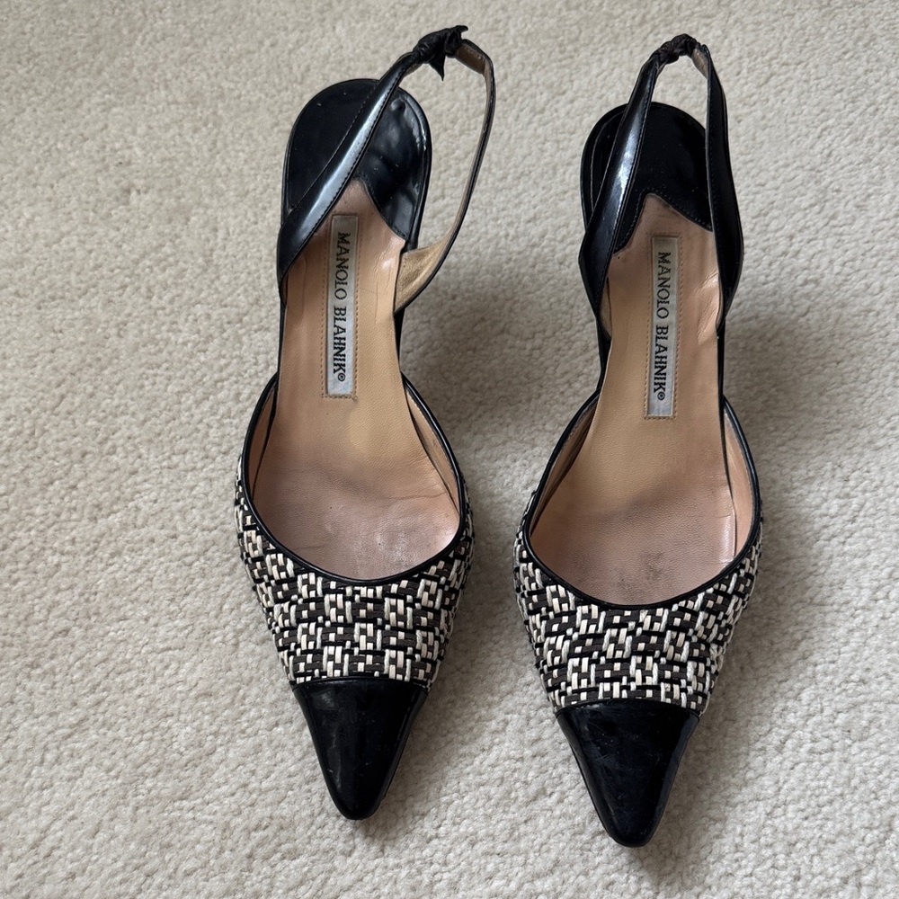 Manolo Blahnik Black and White Patterned Heels